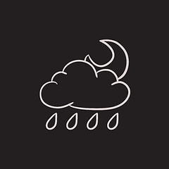 Image showing Cloud with rain and moon sketch icon.