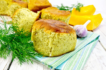 Image showing Scones pumpkin on green napkin