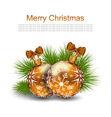 Image showing Christmas Card with Glass Balls and Fir Twigs