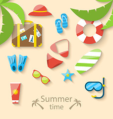 Image showing Summer vacation time with flat set colorful simple icons