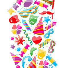 Image showing Festive background with carnival and party colorful icons and ob