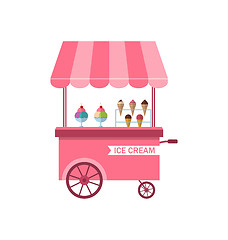 Image showing Icon of Stand of Ice Creams, Sweet Cart Isolated on White Background 