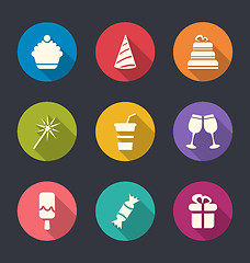 Image showing Set flat icons of party objects with long shadows