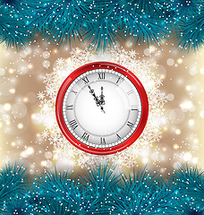 Image showing  New Year Midnight Background with Clock and Fir Twigs