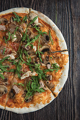 Image showing Pizza with chicken and mushrooms