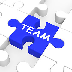 Image showing Team Puzzle Shows Team Work 