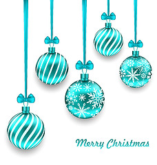 Image showing Christmas Background with Turquoise Glassy Balls
