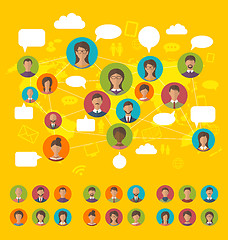 Image showing Social network concept on world map with people icons avatars, f