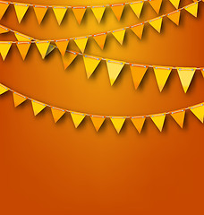 Image showing Autumnal Decoration with Orange and Yellow Bunting Pennants