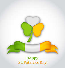 Image showing shamrock and ribbon in traditional Irish flag colors for St. Pat