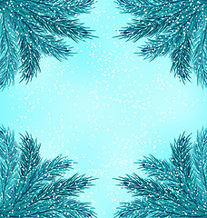 Image showing Winter Nature Background with Fir Branches and Snow Fall