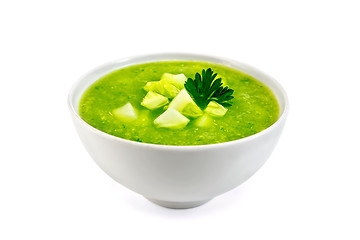 Image showing Soup cucumber with parsley in bowl