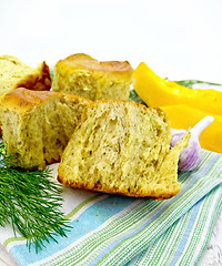 Image showing Scones pumpkin with garlic and dill on board