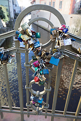 Image showing locks on bridge in Prague to symbolize love forever