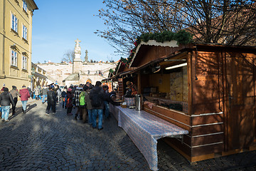 Image showing Christmas market under famous Charles bridge in Prague