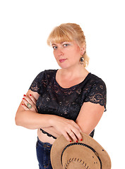 Image showing Lovely blond woman with hat.