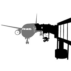 Image showing Jet airplane docked in Airport. illustration.