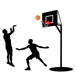 Image showing Black silhouettes of men playing basketball on a white backgroun