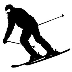Image showing Mountain skier  speeding down slope. sport silhouette.