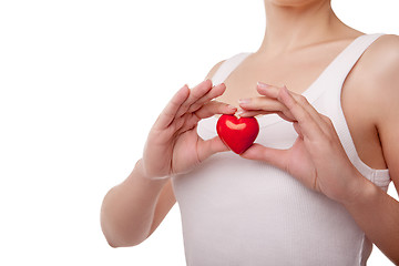 Image showing Woman with heart love symbol isolated on white