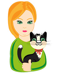 Image showing Girl with cat