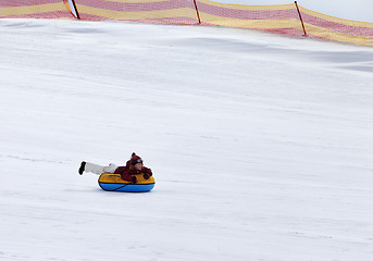 Image showing Snow tubing in ski resort