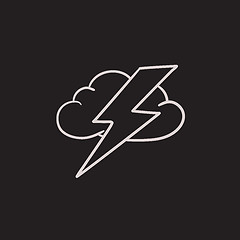 Image showing Cloud and lightning bolt sketch icon.