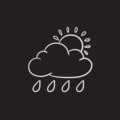 Image showing Cloud with rain and sun sketch icon.