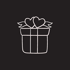 Image showing Gift box with hearts sketch icon.