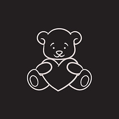 Image showing Teddy bear with heart sketch icon.