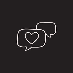 Image showing Heart in speech bubble sketch icon.