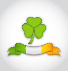 Image showing Clover with ribbon in traditional Irish flag colors for St. Patr