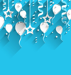 Image showing Birthday Background with Balloons, Stars and Confetti