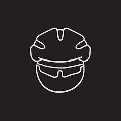 Image showing Man in bicycle helmet and glasses sketch icon.