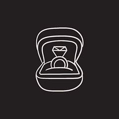 Image showing Wedding ring in gift box sketch icon.