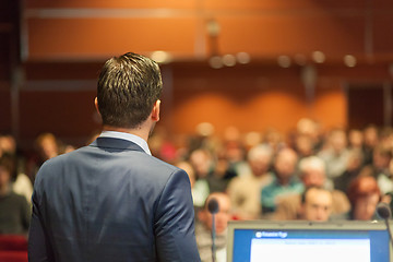 Image showing Public speaker giving talk at Business Event.