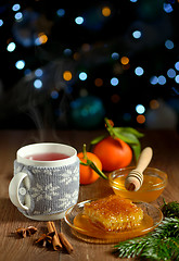 Image showing cup of hot tea with honey