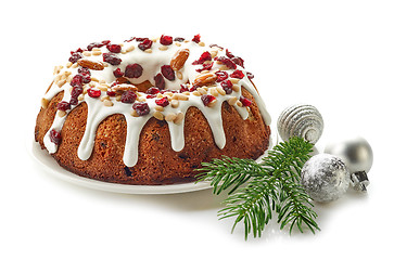 Image showing Christmas cake on white background