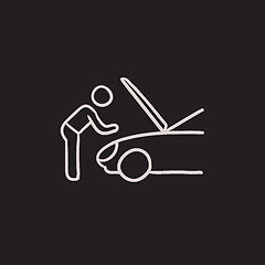 Image showing Man fixing car sketch icon.
