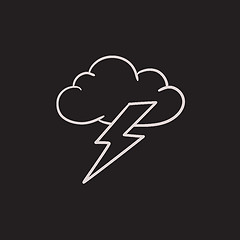 Image showing Cloud and lightning bolt sketch icon.