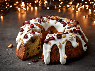 Image showing Christmas cake with dried berries and nuts