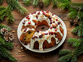 Image showing Christmas cake on wooden table