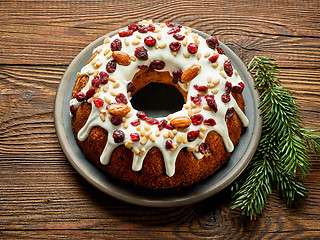 Image showing christmas cake on wooden table