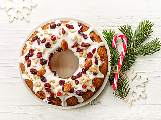 Image showing christmas cake on white wooden table