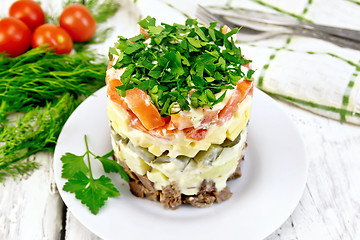 Image showing Salad with beef and tomato on table