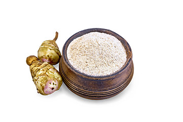 Image showing Flour of Jerusalem artichoke in bowl with vegetables