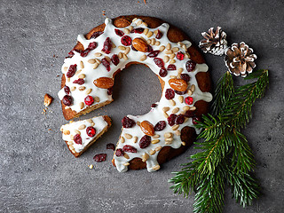 Image showing Christmas cake on grey table