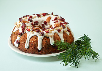 Image showing Christmas cake on blue background