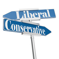 Image showing Change directions with conservative and liberal signs