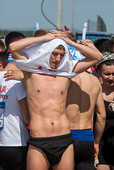 Image showing Athletes on start in cross-country race.Tyumen